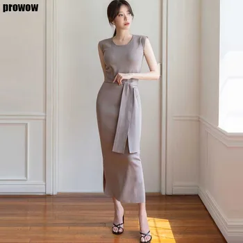 Vientisas Moteris Megztiniai Megztinis Sukneles Korėjos Plonas Elegantiškas Biuras Suknelė 