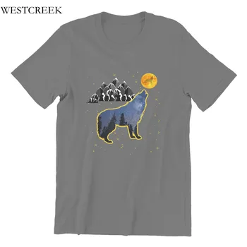 Vilkas Full Moon Star Sky amp Kalnai Dizaino T-Shirt Essentials 