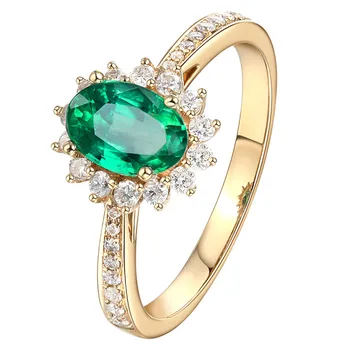 Vintage mados žalia krištolas, smaragdas brangakmenių, deimantų žiedai moterims 14k aukso spalvos papuošalai bijoux bague aksesuaras dovanų šalis