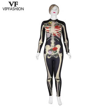 VIP MADOS 2019 Geriausia Pardavimo Helovinas Jumpsuit Cosplay Bodysuit 3D Terro Kūno Skeletas Spausdinti Rompers Kostiumai Damoms