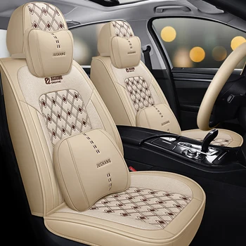 Visiška PU Oda automobilių sėdynės padengti linų pluošto auto sėdynės apima vw amarok golf 2 3 4 5 6 7 mk2 mk3 mk4 mk5 mk6 mk7