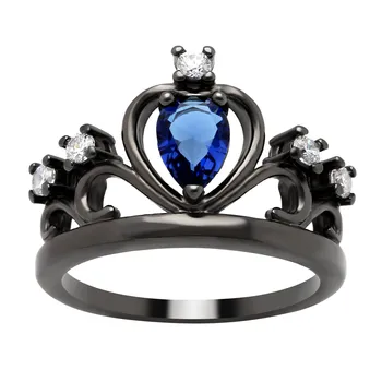 Vnfuru Royal Blue Black Crown Žiedas Moterims Cz Žiedai, Dovana, Papuošalai Bule Žalia Akmuo Juoda Žiedai Brangakmenis Princess Crown Žiedas Moterims