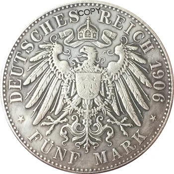 Vokietijos 1906 5 Ženklo, monetos kopija 38mm