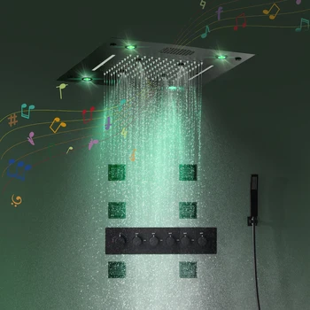 Vonios Lubų Aukštos Kokybės Juoda Dušo Maišytuvas Nustatyti Kritulių Krioklys Termostatiniai Maišytuvai LED Dušo Galva