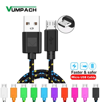 Vumpach Nailono Tinklelio Micro USB Kabelį 1m/2m/3m Duomenų Sinchronizavimo USB Įkroviklio Laidą 