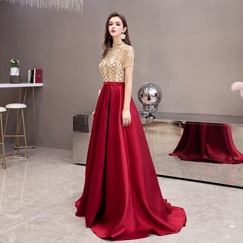 Vyno Raudona Vakaro Suknelės su dideliu Kaklo Elegantiškas Satino Ilgai Prom Šalis, Chalatai Vien Atgal Zawalcowany Vestuvių Suknelė Svečias