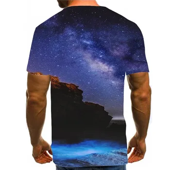 Vyrai Grafinis T Marškinėliai 3D Spausdinimo Shirt Apvalus Kaklas Vasaros trumpomis Rankovėmis Žvaigždynas Viršūnes Galaxy Tees Mėlyna