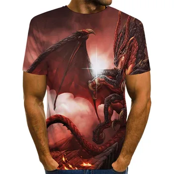 Vyrai Grafinis T Marškinėliai Apvalios Kaklo 3D Spausdinimo Trumpas Rankovės Gyvūnų Viršūnes Red Dragon Tees