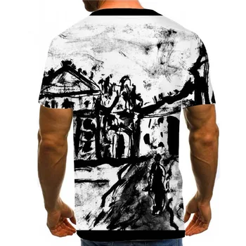 Vyrai Grafinis T Marškinėliai Apvalios Kaklo 3D Spausdinimo Trumpas Rankovės Kasdien Viršūnės Juodos Ir Baltos Meno Tees
