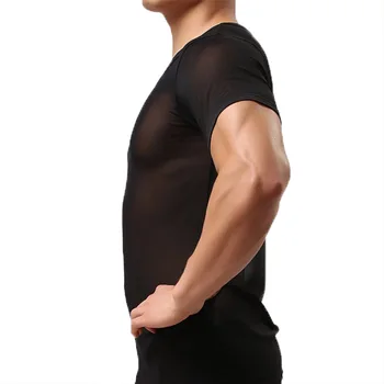 Vyrai Seksualus Undershirts Ultra-plonas Akių Šortai Rankovės Atsitiktinis Marškinėliai Heren Apatiniai Fitneso Apatiniai Camiseta Skaidrus Marškiniai