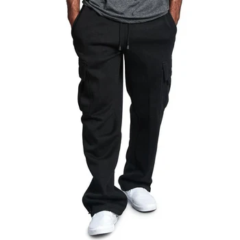 Vyrai Solid Color Multi Kišenės, Raišteliu Kelnės Laisvi Sporto Tiesios Kelnės