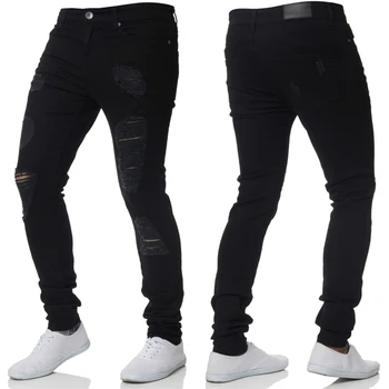 Vyriški džinsai mados Hip-hop kelnės slim fit Skylę kankina džinsai skinny džinsai vyrams streetwear