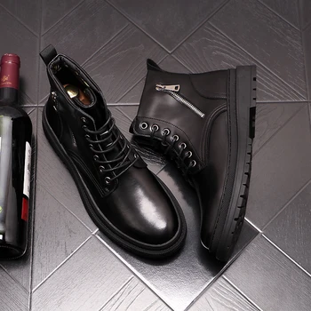 Vyriškos laisvalaikio šalies klubą suknelė originali odiniai batai juodos spalvos platforminiai batai gražus kaubojus įkrovos kulkšnies botas homens de zapatos