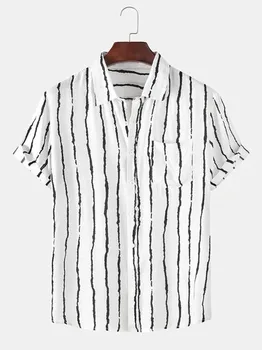 Vyrų Drabužiai 2021 M. Vasarą Europos, Amerikos Dryžuotas Laisvalaikio vyriški Marškinėliai Mados Atvartas Trumpas Rankovės Camisas Para Hombre