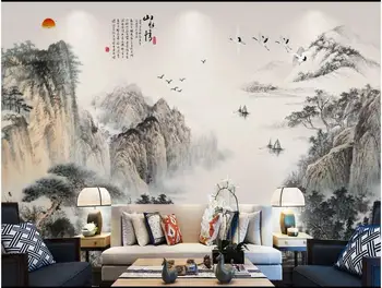 WDBH 3d foto tapetai užsakymą freskos Kinijos rašalo kalnų upės kraštovaizdžio tv foną, dekoras, kambario sienos tapetai 3 d