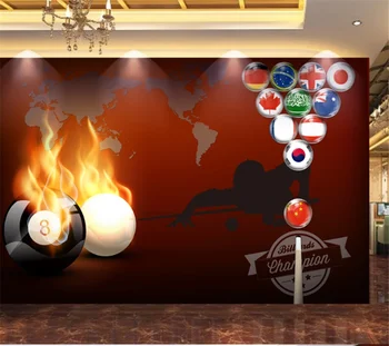 Wellyu Individualų didelės freskos tapetai, 3d liepsna biliardo biliardo salė pasaulinės klasės įrankiai foną