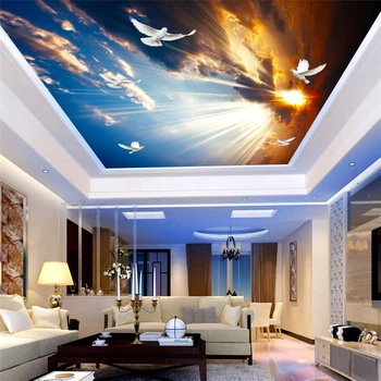 Wellyu Tikroviška vakaro dangų balandžių kambarį lubų, lubų freskos užsakymą didelės freskos žalia tapetai papel de parede freskos