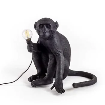 Wongshi Šiuolaikinės Juoda Beždžionė Kanapių Virvė Pakabukas Šviesos Mados Paprasta Šiaurės šalių Meno Reprodukcijų Dervos Seletti Kabinti Beždžionė Lempos XU