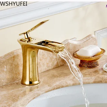 WSHYUFEI naujos aparatūros vario prabanga aukso vonios maišytuvas baseino šiuolaikinės paprastas karštas ir šaltas krioklys, maišytuvas,