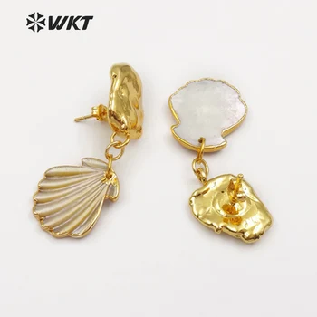 WT-E454 Didmeninė Naujas Dizainas Populiarus Unikalus pilnas aukso artimųjų gėlavandenių perlų šukutės su lukštais, moterų Papuošalai