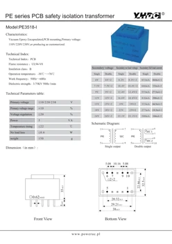 YHDC PE3518-I Power 5VA 220V/6 V Aplieti transformatorius skirtas PCB Montuojamas izoliavimo transformatoriaus
