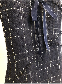 YiLin Kay 2019 Naujausias Prabanga kilimo ir tūpimo Tako Dizainerio Rudens-Žiemos Dress Moterų Laivapriekio kaklaraištis su kutais tvido vest suknelė