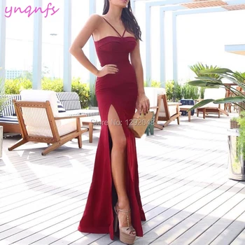 YNQNFS E42 Jersey Bordo Suknelė 2019 Apynasrio Aukštos Kojos Ritininės Undinė Seksualus Vakaro Suknelė