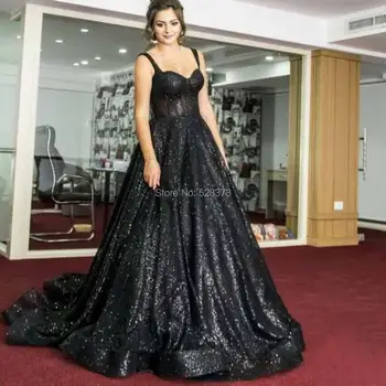 YNQNFS ED110 Skraiste Vestido Longo Blizgančių arabų Vakare Gown Dress Ilgio Elegantiškas Juodos Spalvos 2019