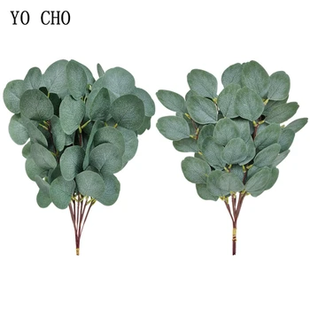 YO CHO 5vnt Ekologiškas eukalipto lapų šilkas modeliavimas lapai namų puošybai gėlių priedai trumpas dirbtinis eukalipto šakų