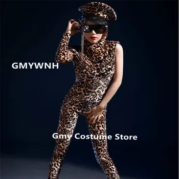 Z67 Seksuali moteris Leopard bodysuit dainininkė nešioja jumpsuit prom veiklos podiumo nešioja klubo paroda suknelė przybornik šokio kostiumai dj
