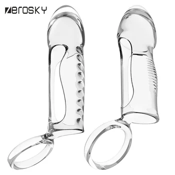 Zerosky Daugkartinio naudojimo prezervatyvą Impotencija kontraceptinės priemonės pratęsimo rankovėmis Varpos formos Gaidys žiedas Sekso žaisliukai Vyrams