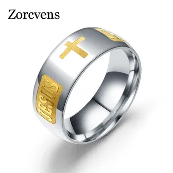 ZORCVENS 316 Titano Plienas, sidabro spalva, padengtą krikščionių žiedas jėzaus kryžiaus Raštą, bibliją, sidabro spalvos vestuvių juostoje žiedas vyrams, moterims