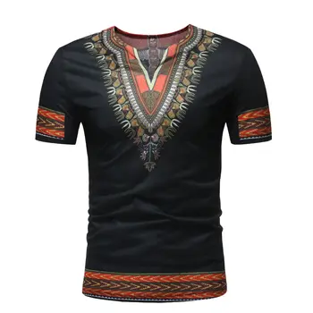 ZUZK Afrikos Nacionalinės Stilius, Spausdinta trumpomis Rankovėmis V-kaklo marškinėliai Summer tee marškinėliai Vyrams