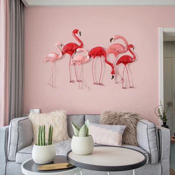 Šiaurės Ins Kaustytomis Geležies Sienos Kabo Flamingo Amatų, Apdailos, Viešbutis Home Svetainės Veranda, Sofos Fone Paukščių Freskos Ornamentu