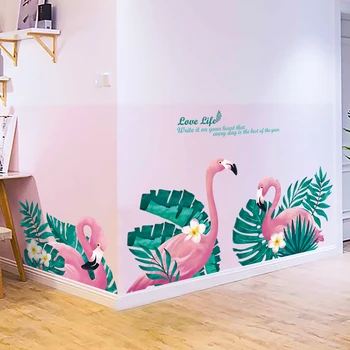 Šiaurės stiliaus Flamingo Sienų Lipdukai Gyvenimo kambario, Miegamasis, Sofa-Fonas Žalias Lapas Sienos Lipdukai, lipnios Vinilo Freskomis