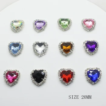 Širdies Mygtukai 10vnt/Daug 20mm Romantiška Blizga 12 Spalvos Metalo, Cirkonio Diamond Mygtukus 