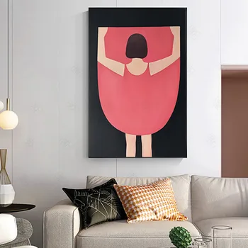 Šiuolaikinio Abstraktaus Cute Little Girl Plakatas Raudonas Sijonas Spausdinti Drobė Nuotrauką Namų Miegamojo Sienos Meno Apdaila Gali Būti Pritaikyti