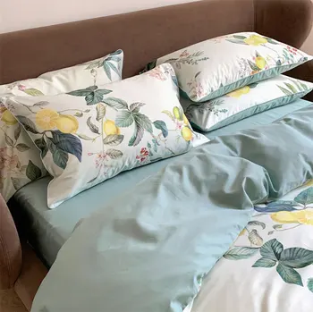 Šiuolaikinės citrinų patalynės komplektas,pilnas karalienė, karalius 60s medvilnės derliaus žaliųjų augalų dvigubai namų tekstilės paklode pagalvės užvalkalą antklode padengti