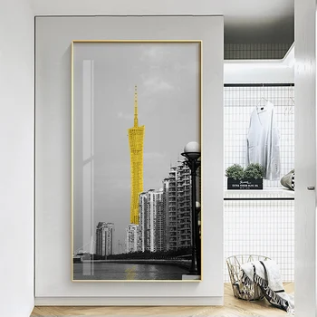 Šiuolaikinės Kraštovaizdžio Orientyrus juoda geltona aukso drobės tapybos plakatai ir spausdinimo unikalus sienos menas nuotraukas kambarį miegamasis