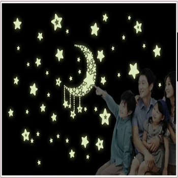 Šviesos lipdukai /fluorescencinės lipdukai/ Mėnulis ir žvaigždės/Sienų Lipduko Sienos Freskos Namų Dekoro Kambaryje, Mėnulis, Žvaigždės vaikas