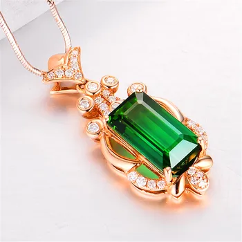 Žalia krištolas, Smaragdas brangakmenių karoliai pakabukas moterų 18k rose gold tone choker grandinės deimantų, senovinių papuošalų bijoux bague
