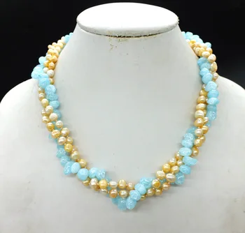 Žavinga moteris, papuošalai Klasikinis 3 dalių, gėlavandenių perlų ir pusbrangių akmenų.Labai populiarus karoliai