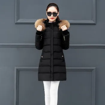 Žiemos paltai moterims atsitiktinis Naujas Mados Ilgai Medvilnės Viršutiniai drabužiai-paminkštintas Striukės Kišenėje Mygtuką su Gobtuvu Paltai Y111