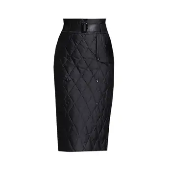 Žiemos sijonas moterų 2020 m. mados Aukštos Juosmens žemyn medvilnės sijonas korėjos Slim tirštėti šiltas juodas pakuotė klubo sijonai s109