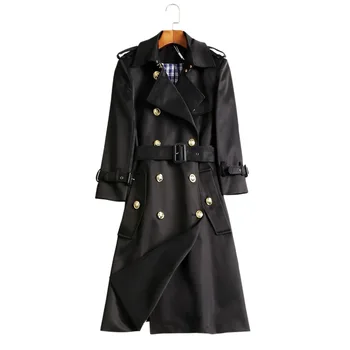 Žinomų žvaigždės stiliaus dvigubo breasted tranšėjos paltai moterims, juodos spalvos klasikinis plonas dizainas, paltai 2019 m. rudenį, žiemą