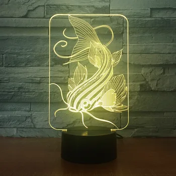 Žuvų 3D LED Šviesos Holograma Iliuzijų 7 Spalvų Keitimas Dekoro Šamas Lempos Geriausias USB 3D Naktį Šviesos Dovana Namų Dekoro