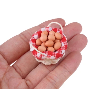 1:12 Miniatiūriniai Kiaušiniai su Bambuko Krepšelį Lėlių Priedai Virtuvės Ūkio Vaikams 
