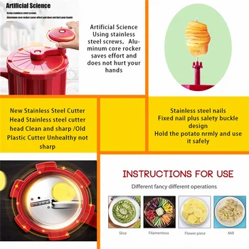1 Nustatyti Bulvių Slicer Vadovas Twist Spiralės Bulvių Cutter Viesulas Bulvės Mašina, Daržovių Įrankius, Kepimo Priedų