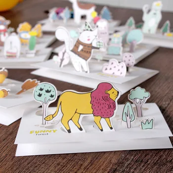 10 vnt./daug Kūrybos miško gyvūnų, animacinių filmų 3D atvirukas atvirukas gimtadienio dovana pranešimą kortelės laiško voką, dovanų kortelės tiekimo
