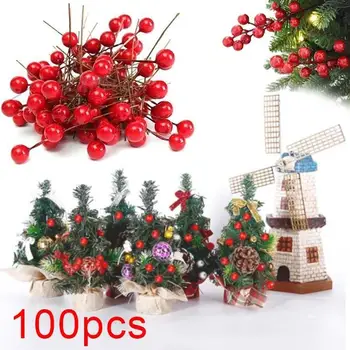 100 dirbtinių uogų, saldainių dėžutė reikmenys, Kalėdų priedai U8H4